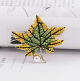 Yellow Maple Leaf Brooch/Pin with Ornamental Rhinestones
