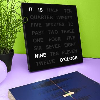 28cm x 28cm LED Word Desk Clock - LED Text Display - Three Dimmer settings - Powered by Dual Voltage AC Adapter - A Creative Gift Item - 11